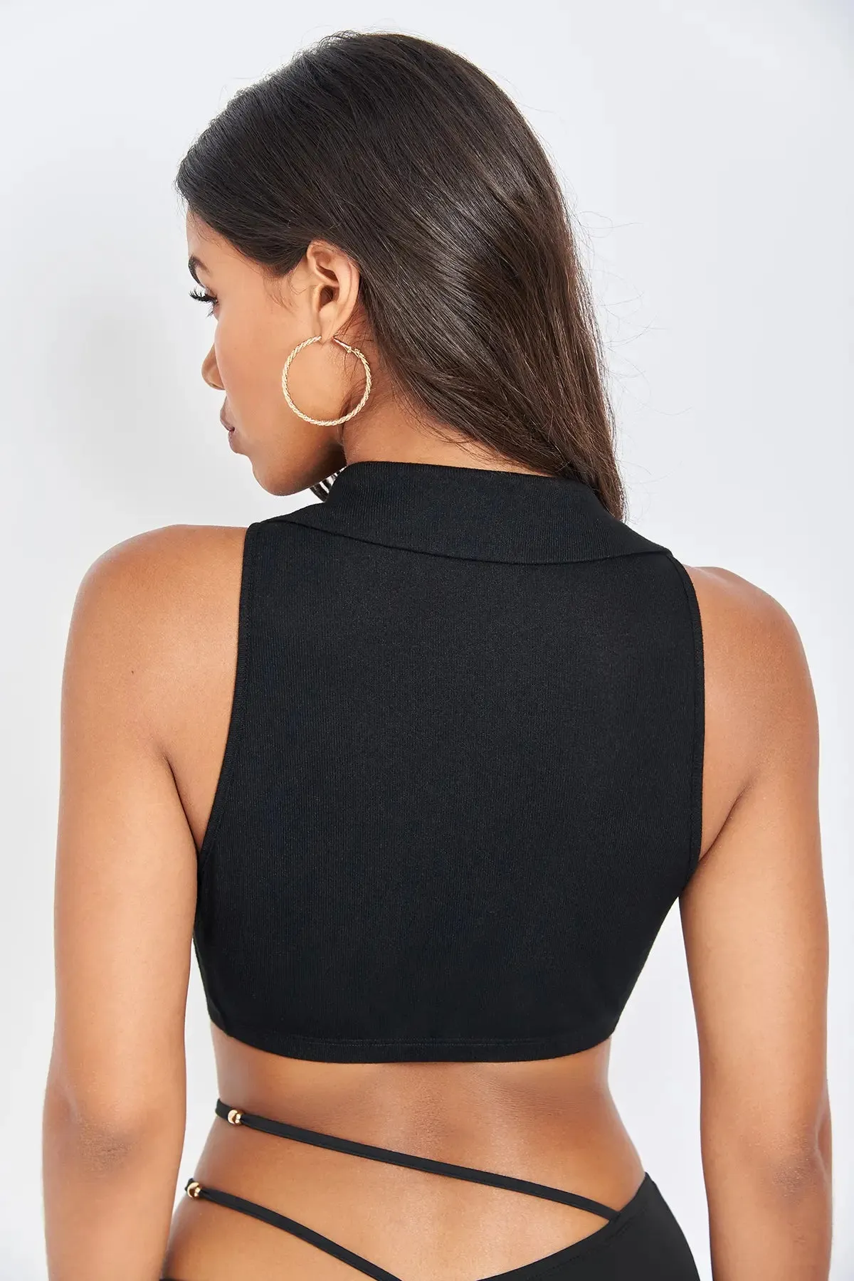 Collar Deep V Neck Crop Tank Top