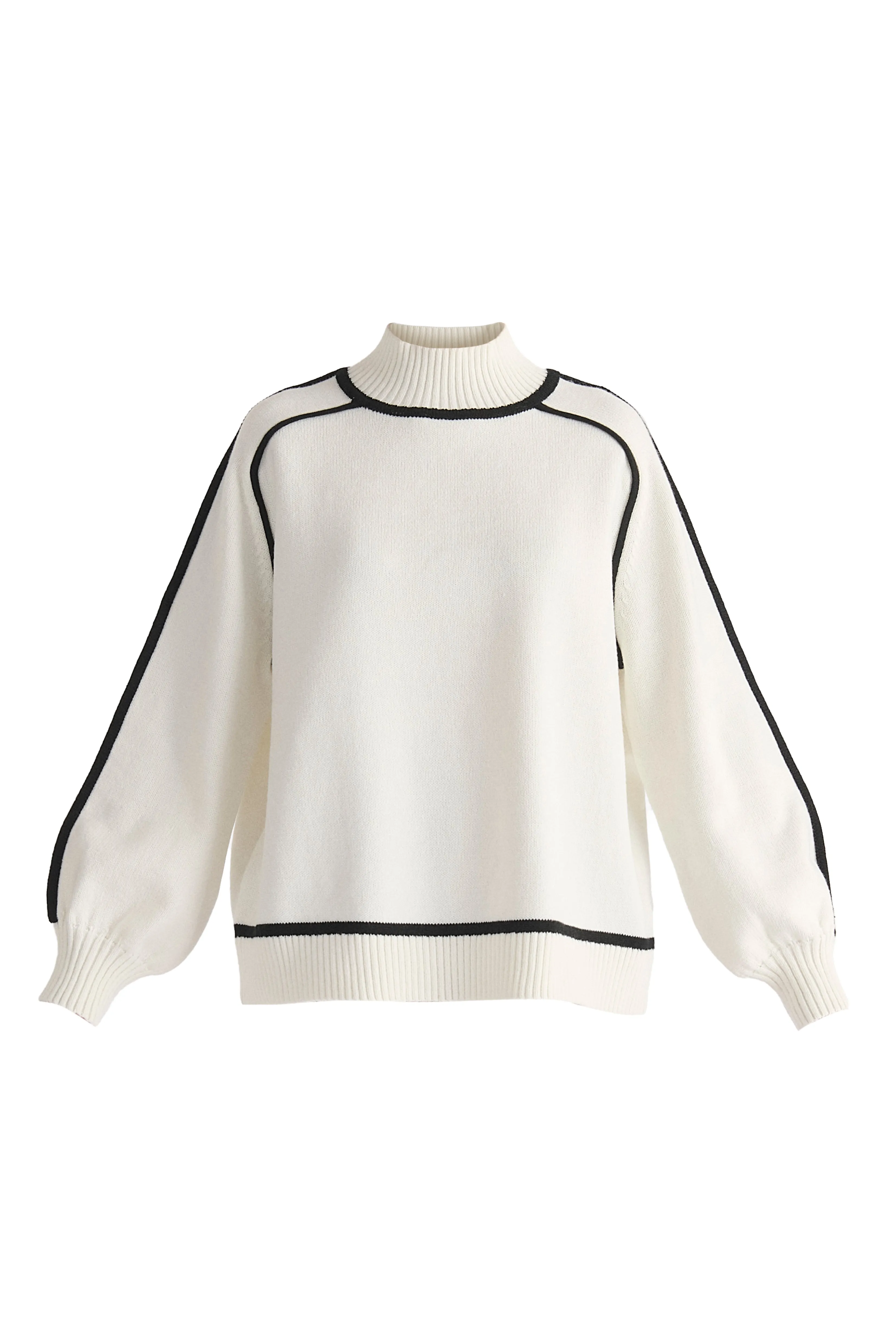 Contrast Stripe Piping Mock Neck Jumper