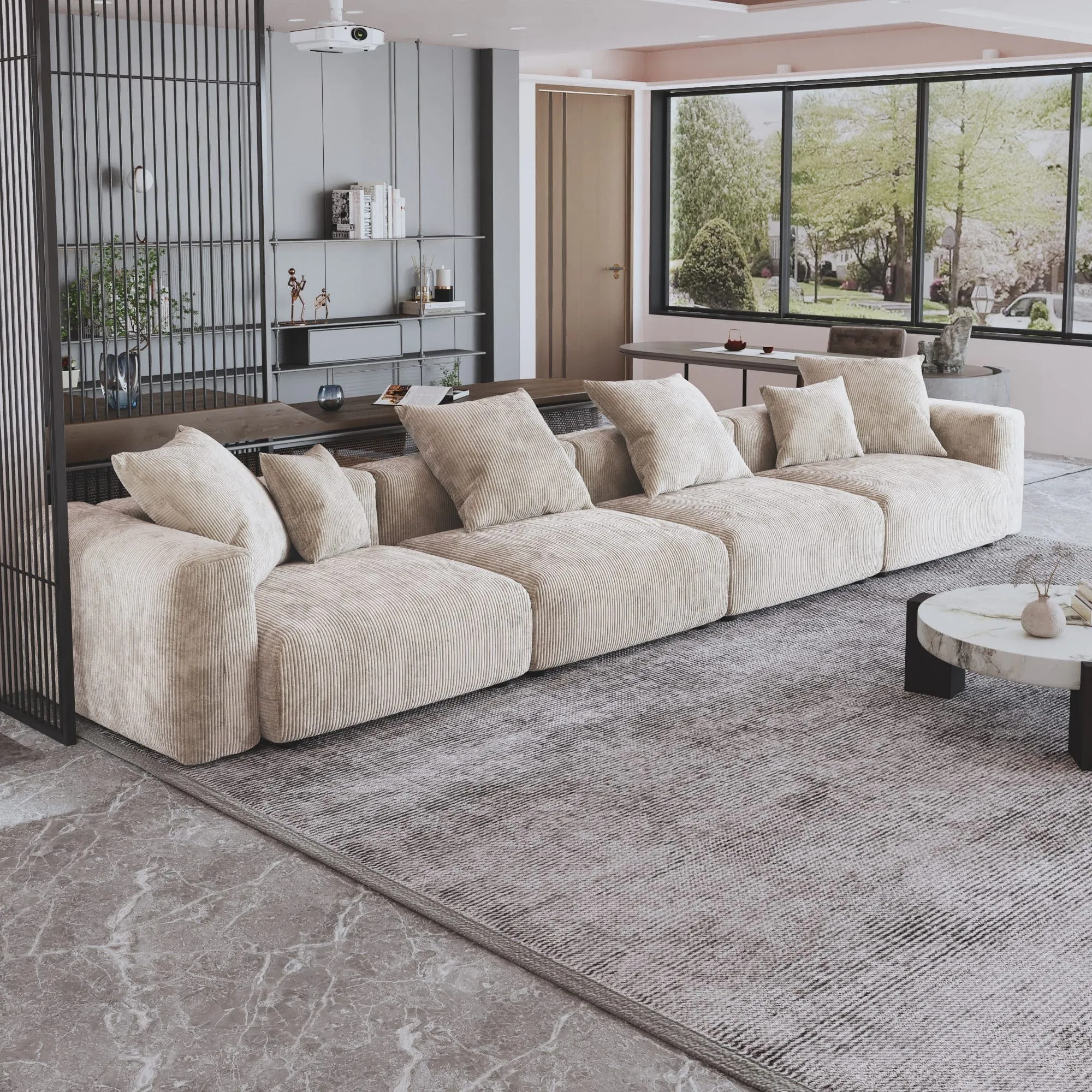 Corduroy, 4 Seater Modular Sofa -Beige