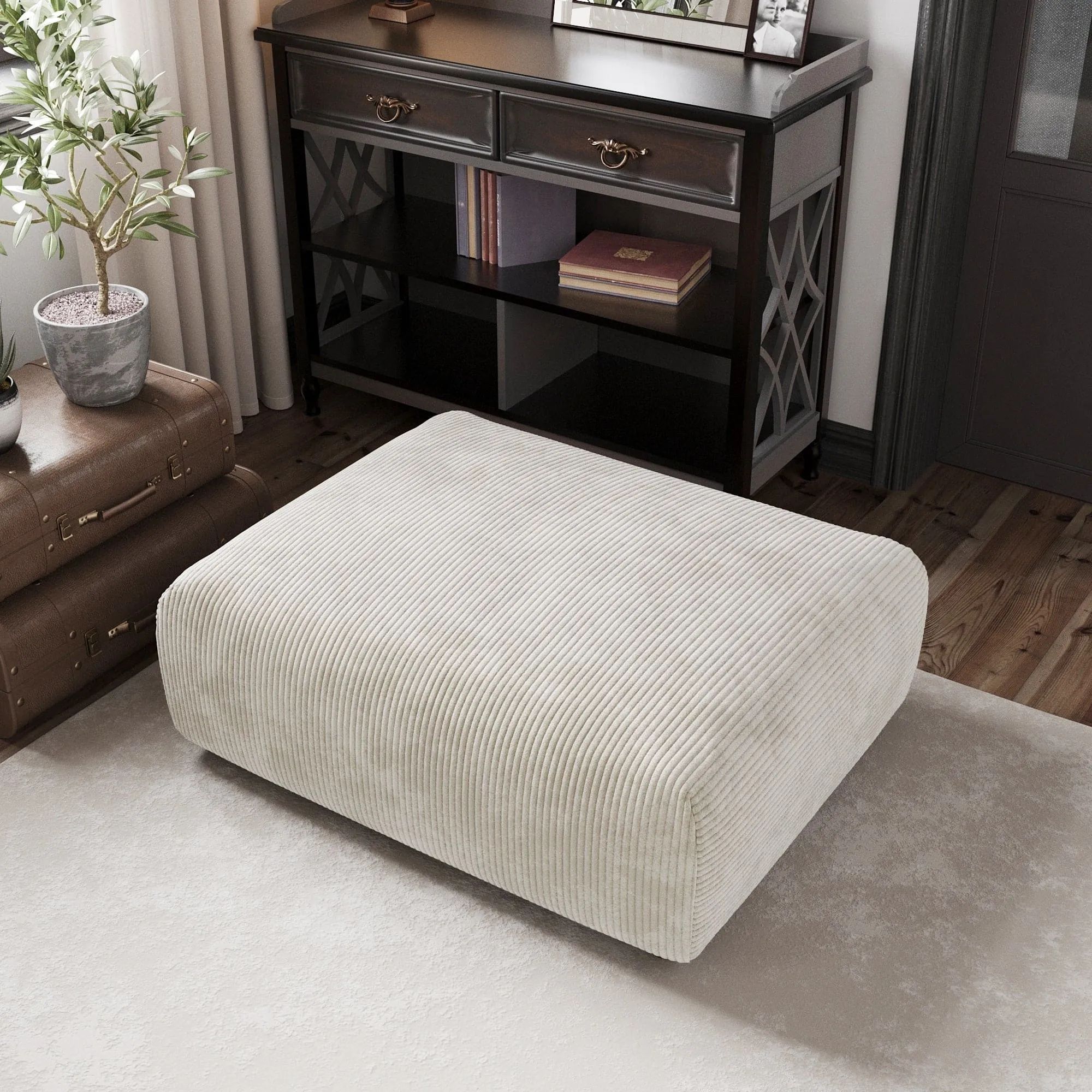 Corduroy  Ottoman- Beige