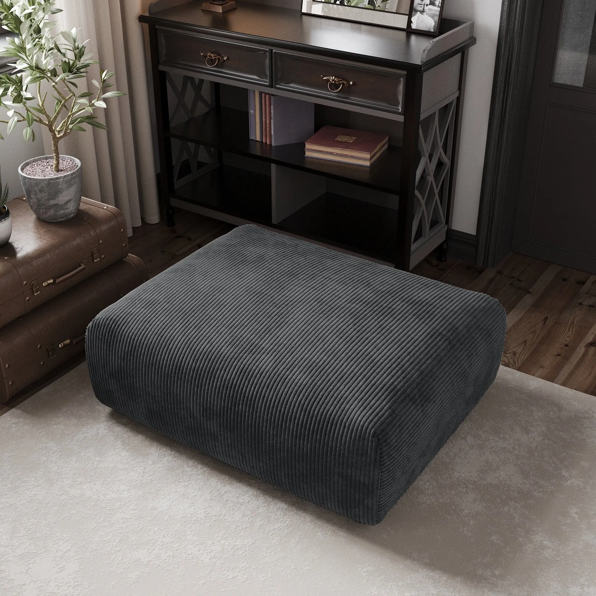 Corduroy  Ottoman- Black