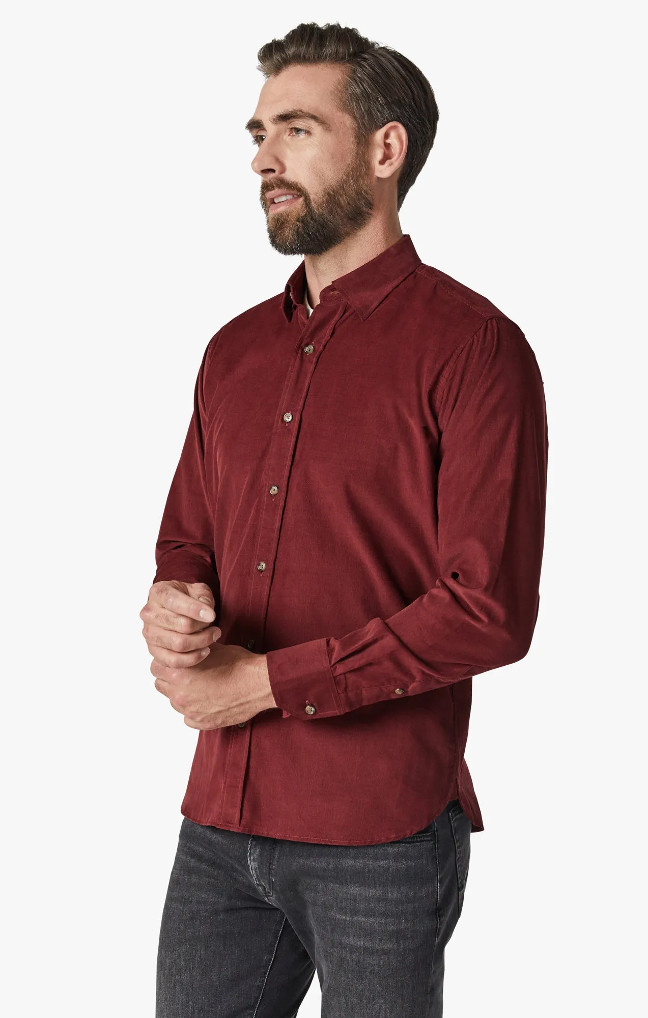 Corduroy Shirt In Bordeaux