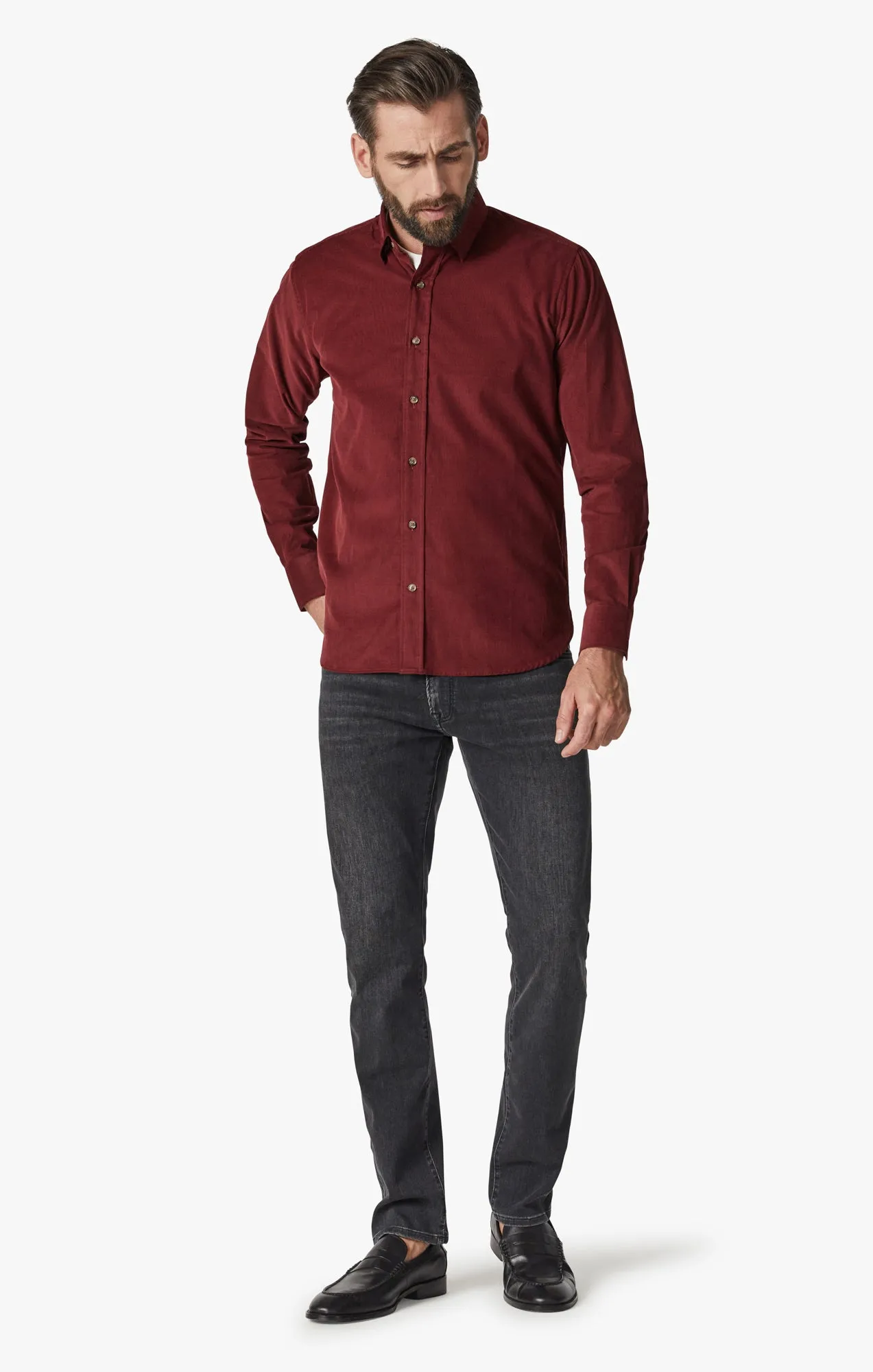 Corduroy Shirt In Bordeaux