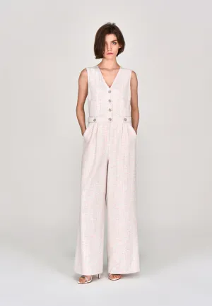 Cotton Candy V-neck Stretch Tweed Jumpsuit