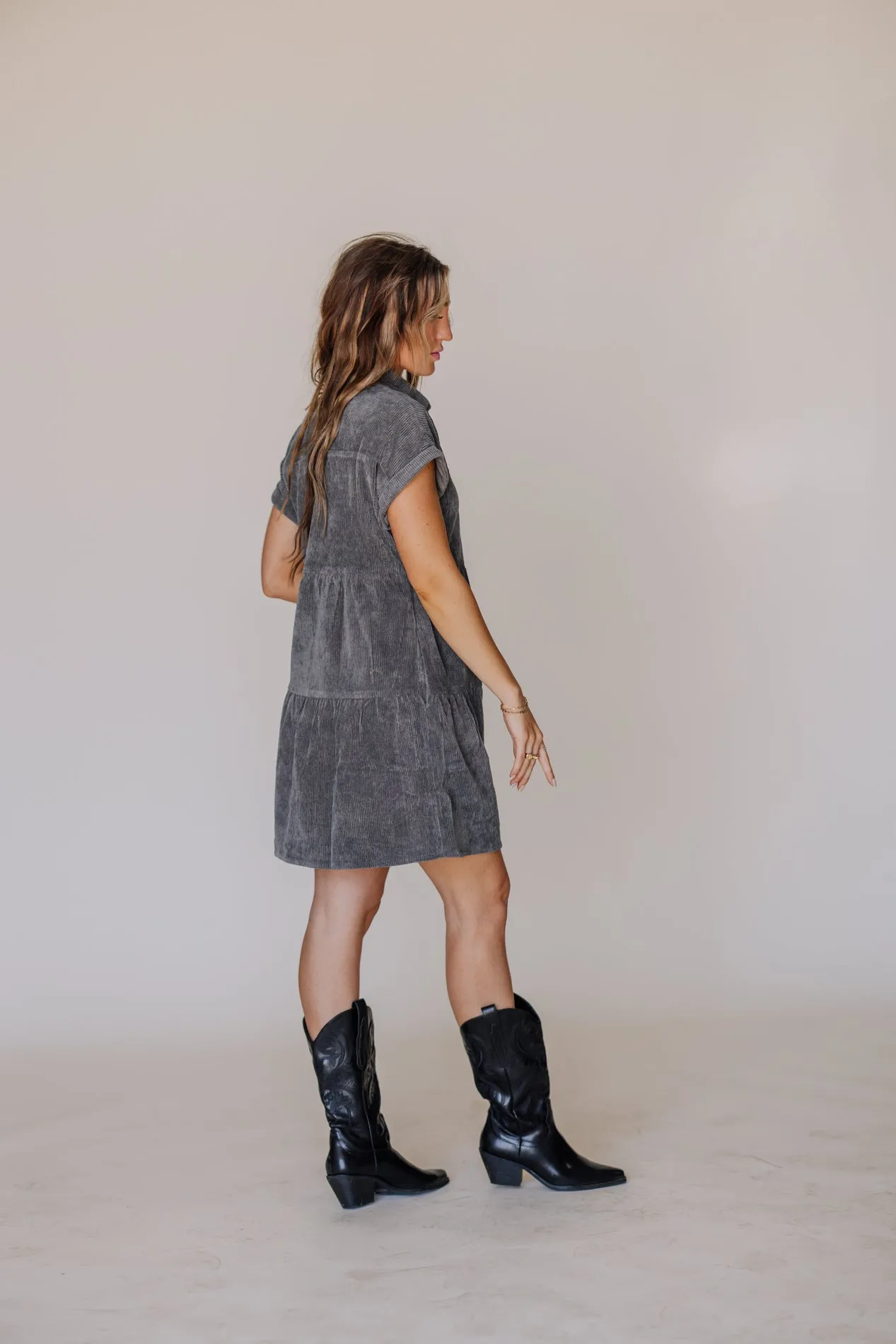 Courtney Corduroy Tiered Mini Dress