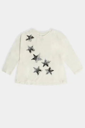 Cream Sequin Stars Baby Girl Jumper