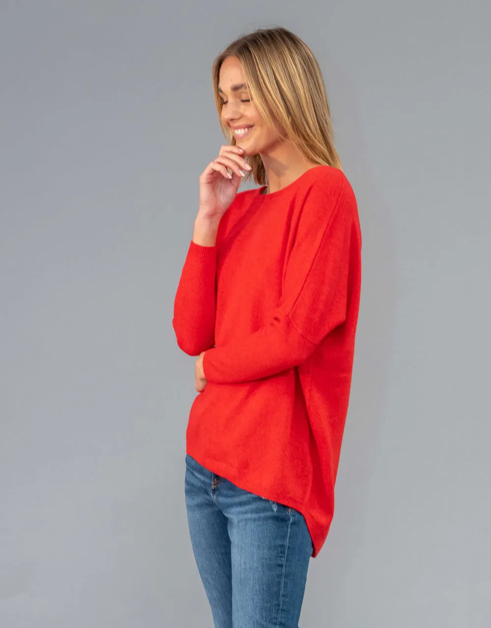 Crew Neck Drape Sweater in Fire