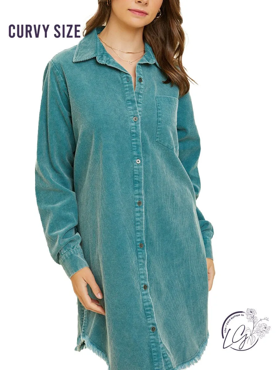 Curvy Midnight Sky Corduroy Shirt Dress