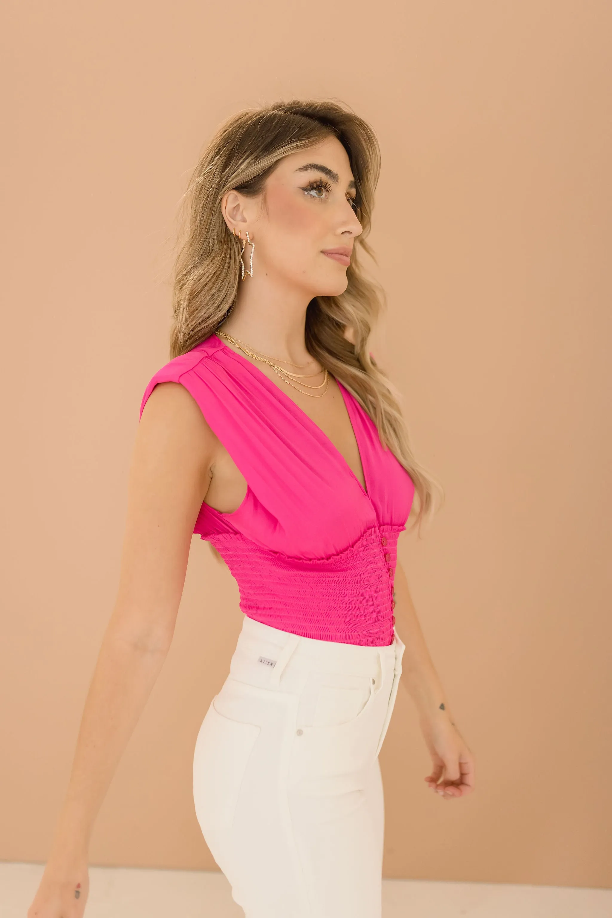 Dorothy Sleeveless Deep V-Neck Top Pink