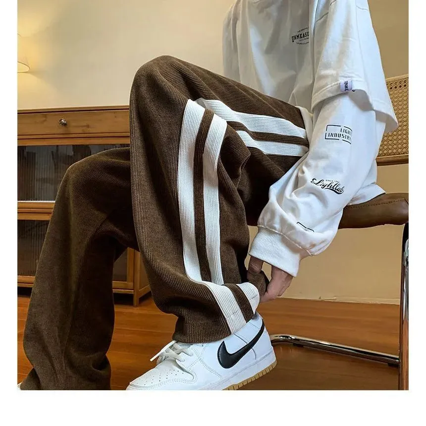 Drawstring Waist Two Tone Corduroy Joggers