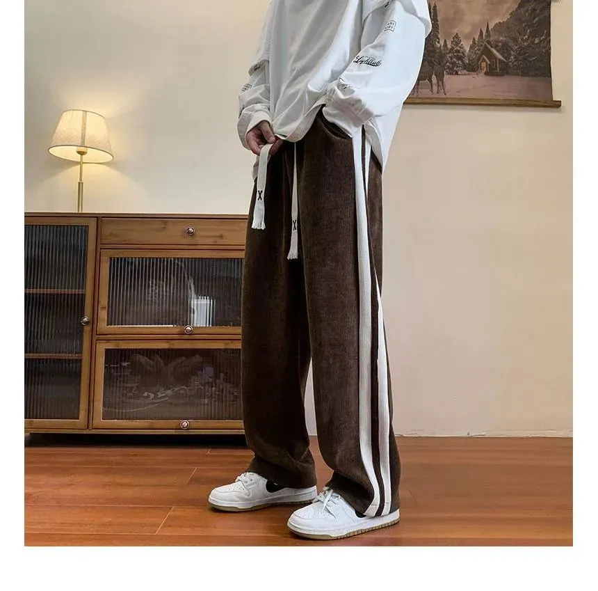 Drawstring Waist Two Tone Corduroy Joggers