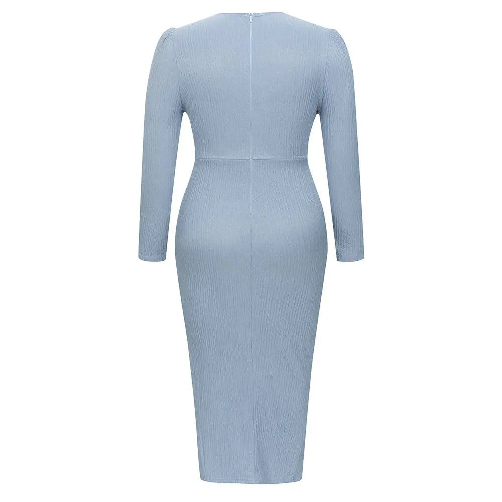 Elma V-Neck Pure Color Midi Dress