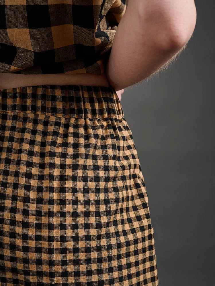 Emmy Drawstring Pant - Black and Tan Small Gingham