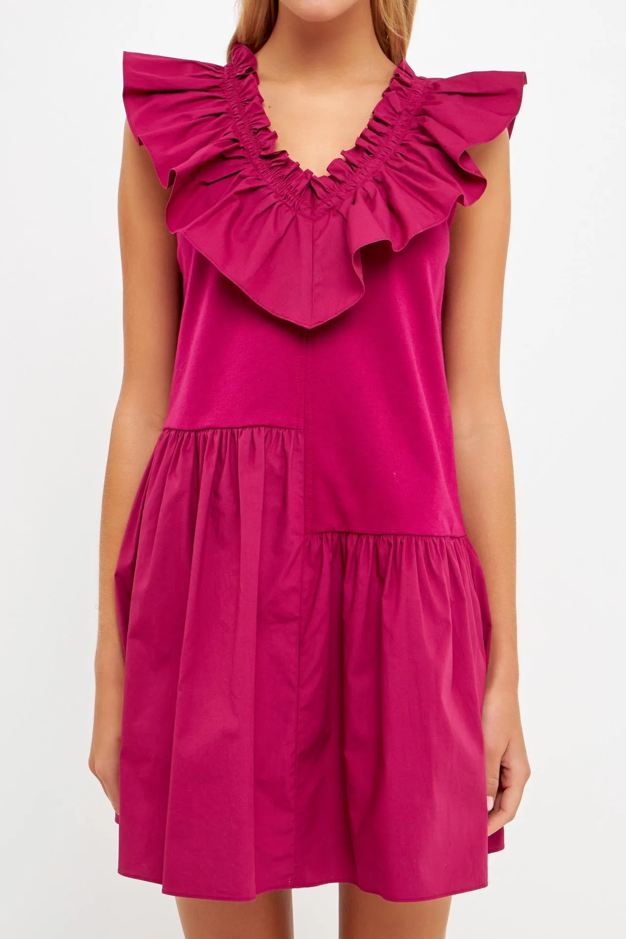 English Factory - Mixed Media Ruffle Detail Knit Dress