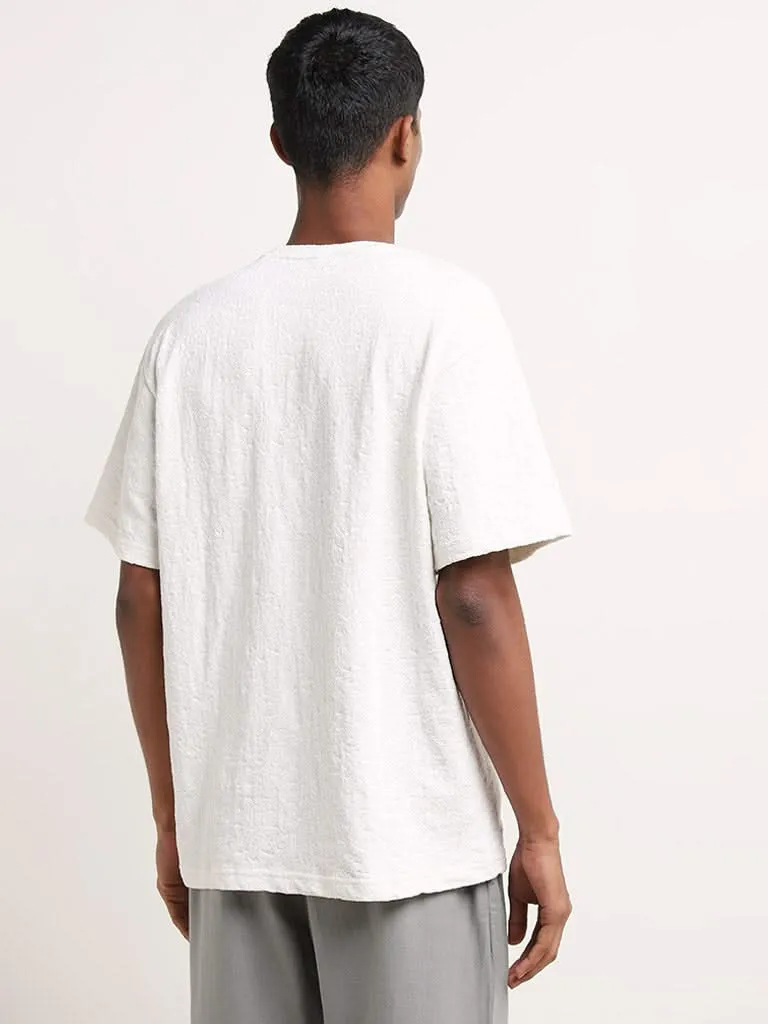 ETA Off-White Self-Textured Cotton Blend Relaxed Fit T-Shirt