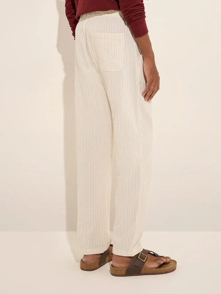 ETA Off-White Striped Relaxed-Fit Mid-Rise Cotton Chinos