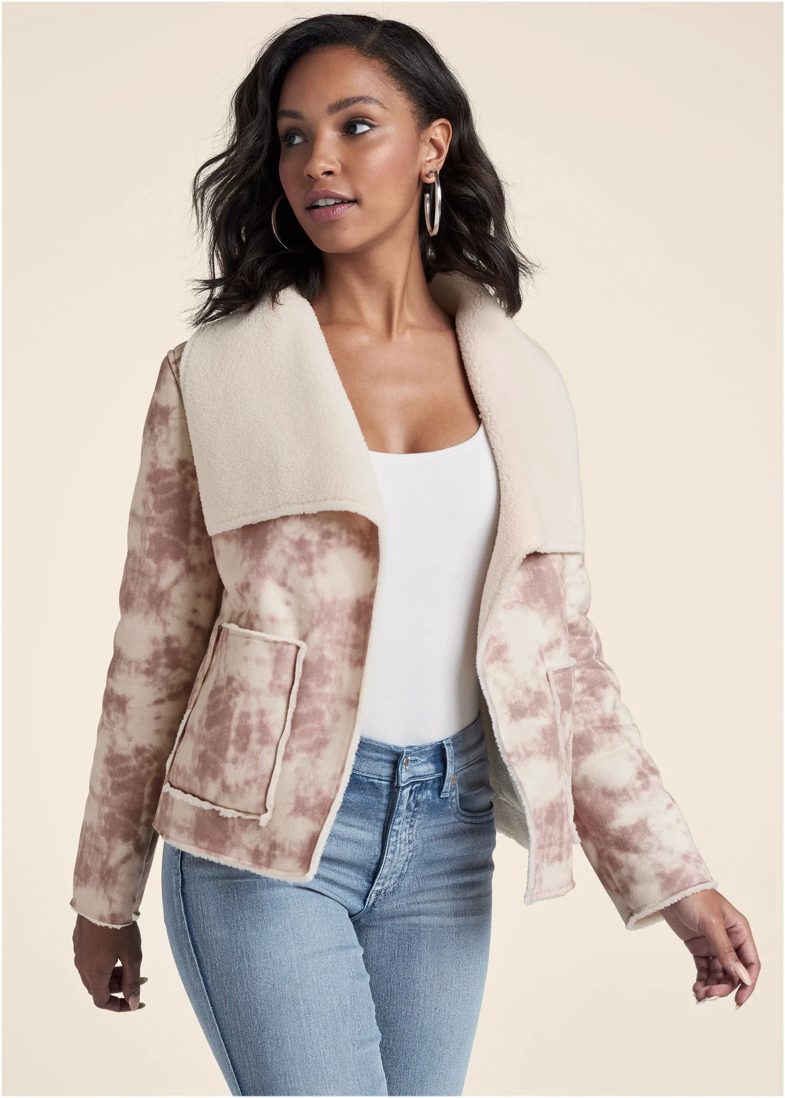 Faux-Suede Tie-Dye Jacket - White & Pink