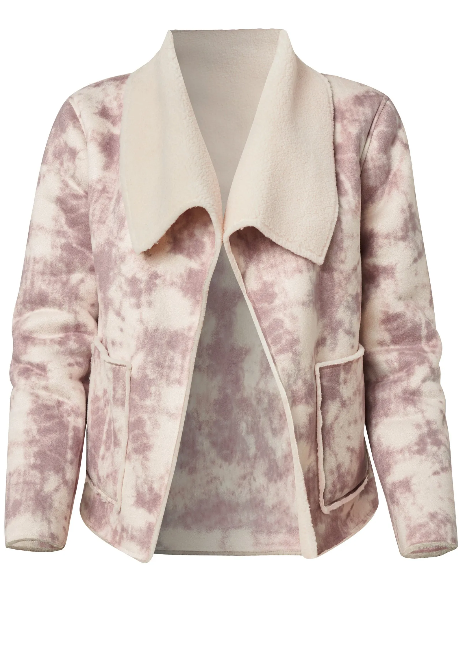 Faux-Suede Tie-Dye Jacket - White & Pink