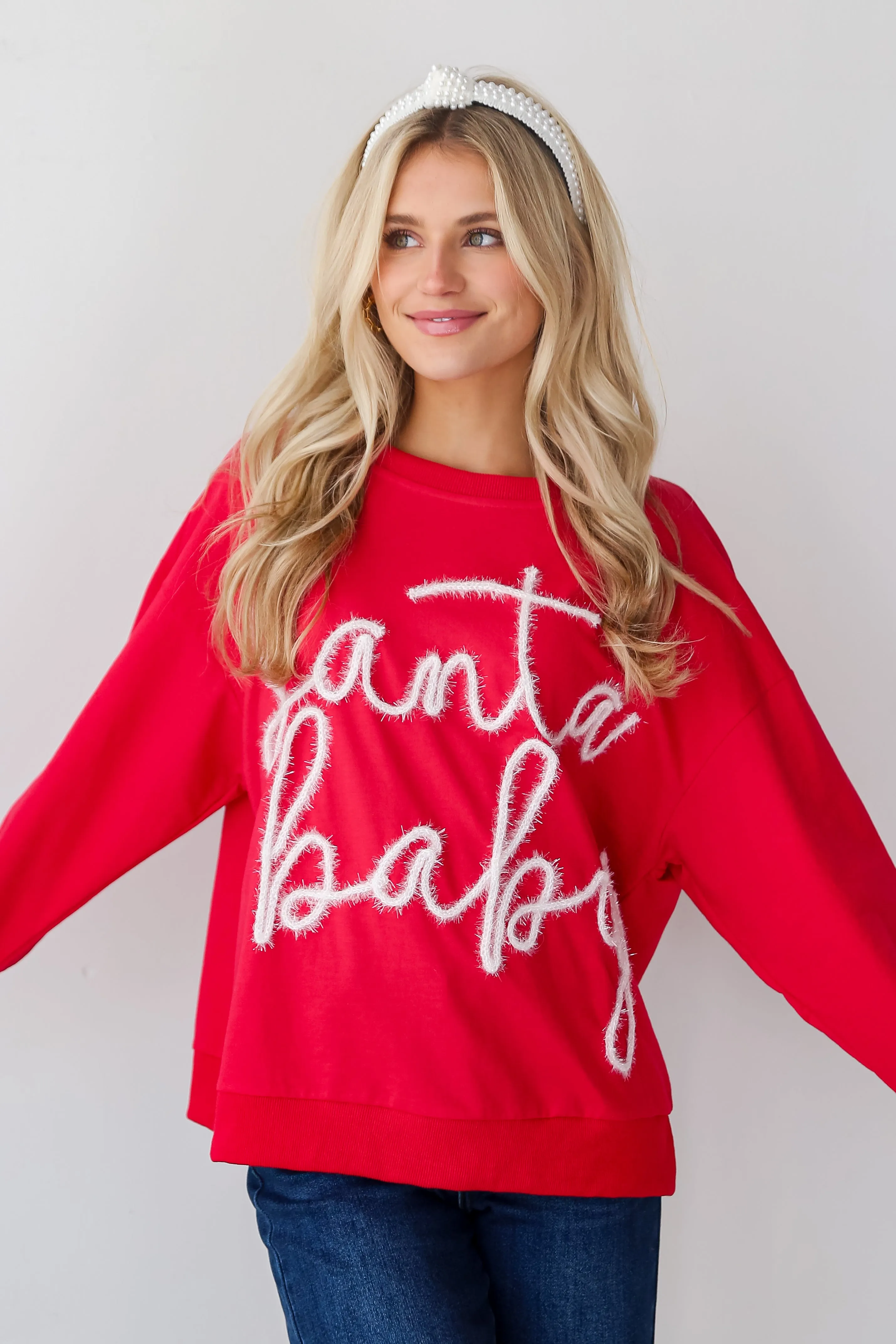 FINAL SALE - Red Santa Baby Metallic Letter Pullover