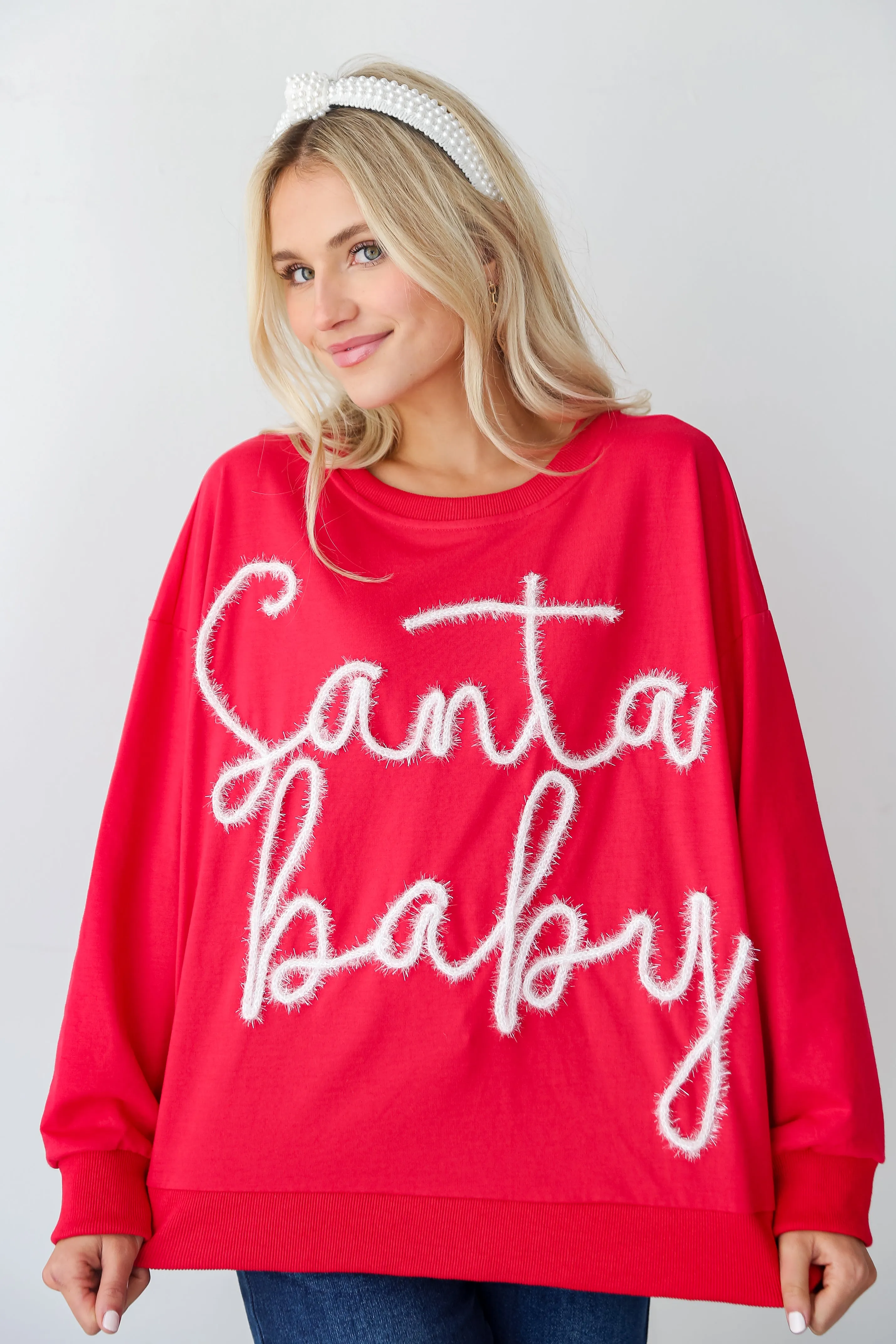 FINAL SALE - Red Santa Baby Metallic Letter Pullover