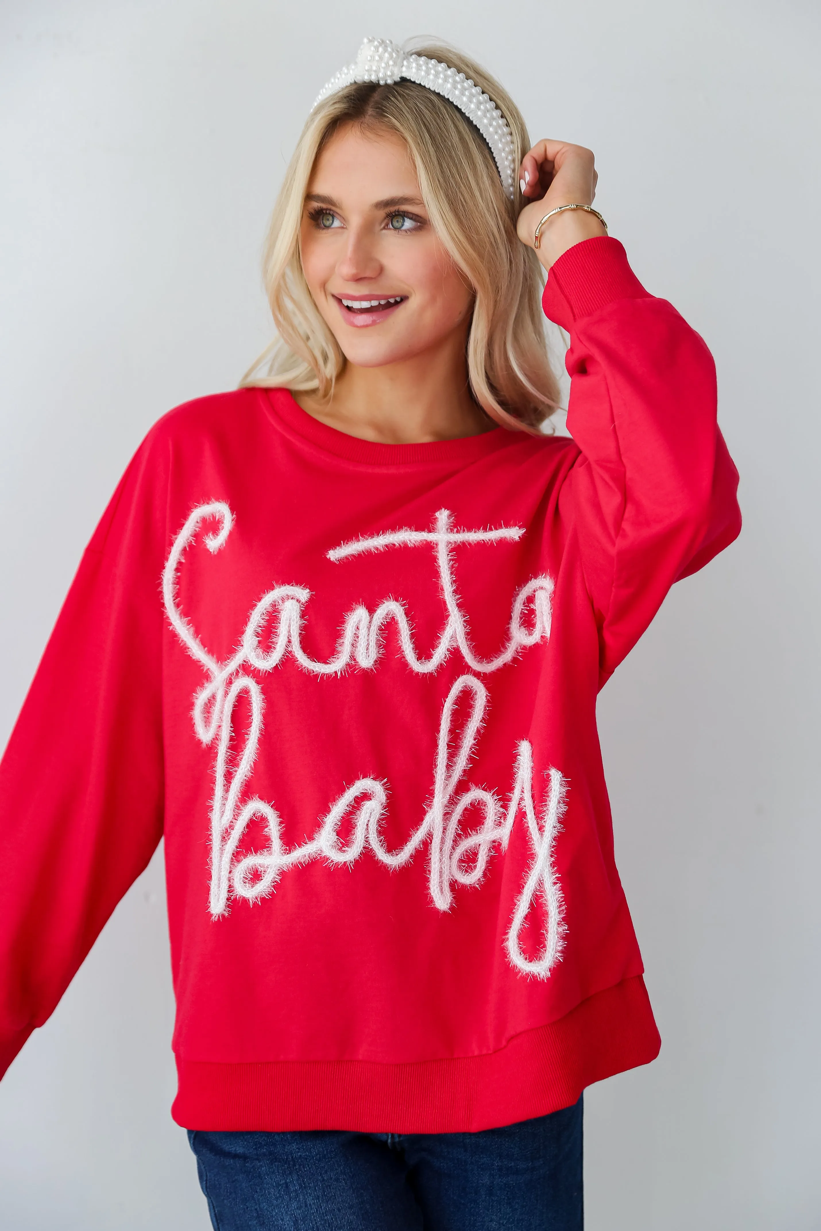 FINAL SALE - Red Santa Baby Metallic Letter Pullover