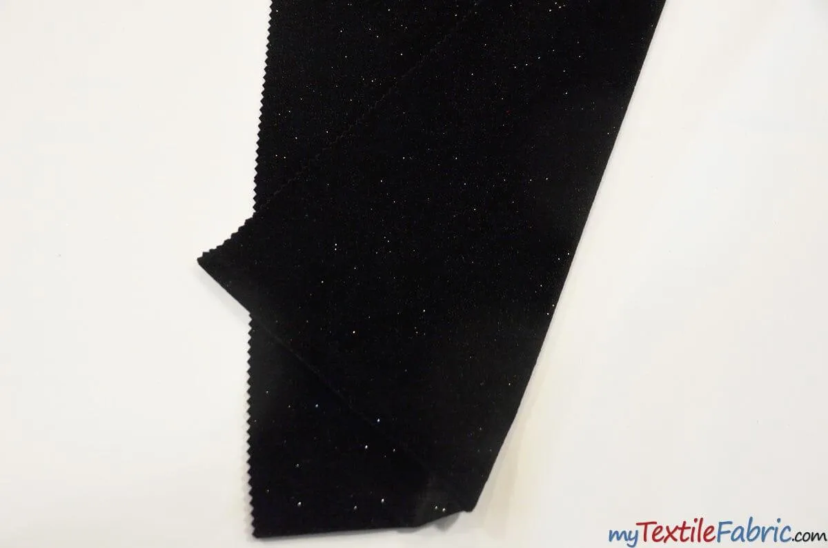 Glitter Stretch Velvet | Sparkling Glitter on Plush Spandex Velvet | 60" Wide | Multiple Colors |