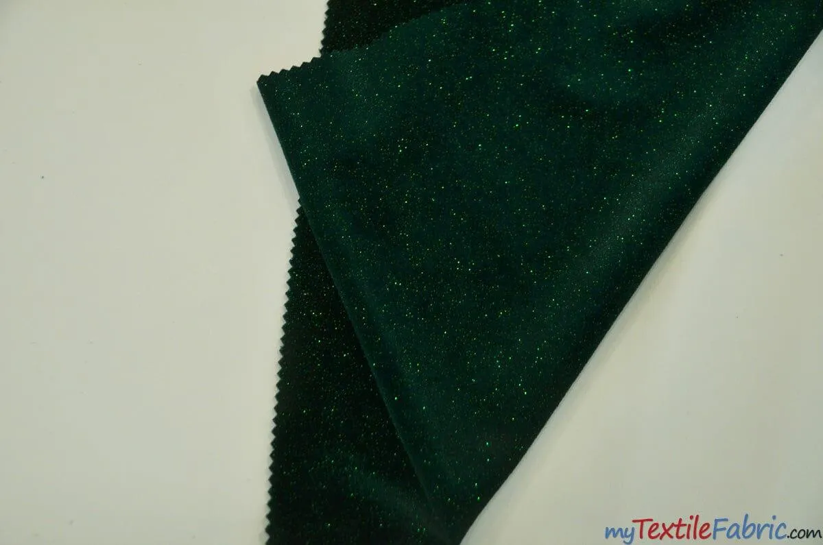 Glitter Stretch Velvet | Sparkling Glitter on Plush Spandex Velvet | 60" Wide | Multiple Colors |