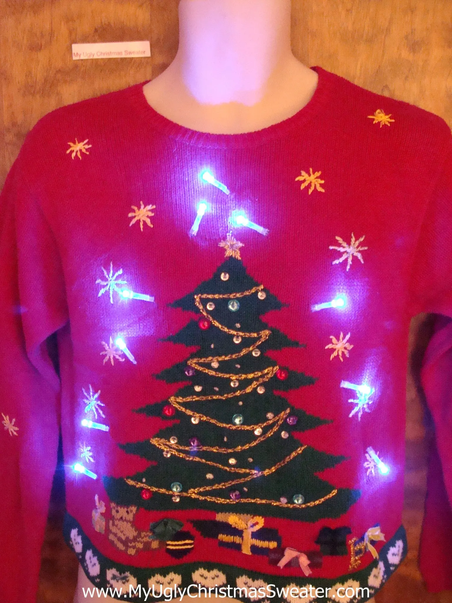 Green Tree with Bead Bling Light Up Ugly Christmas Jumper