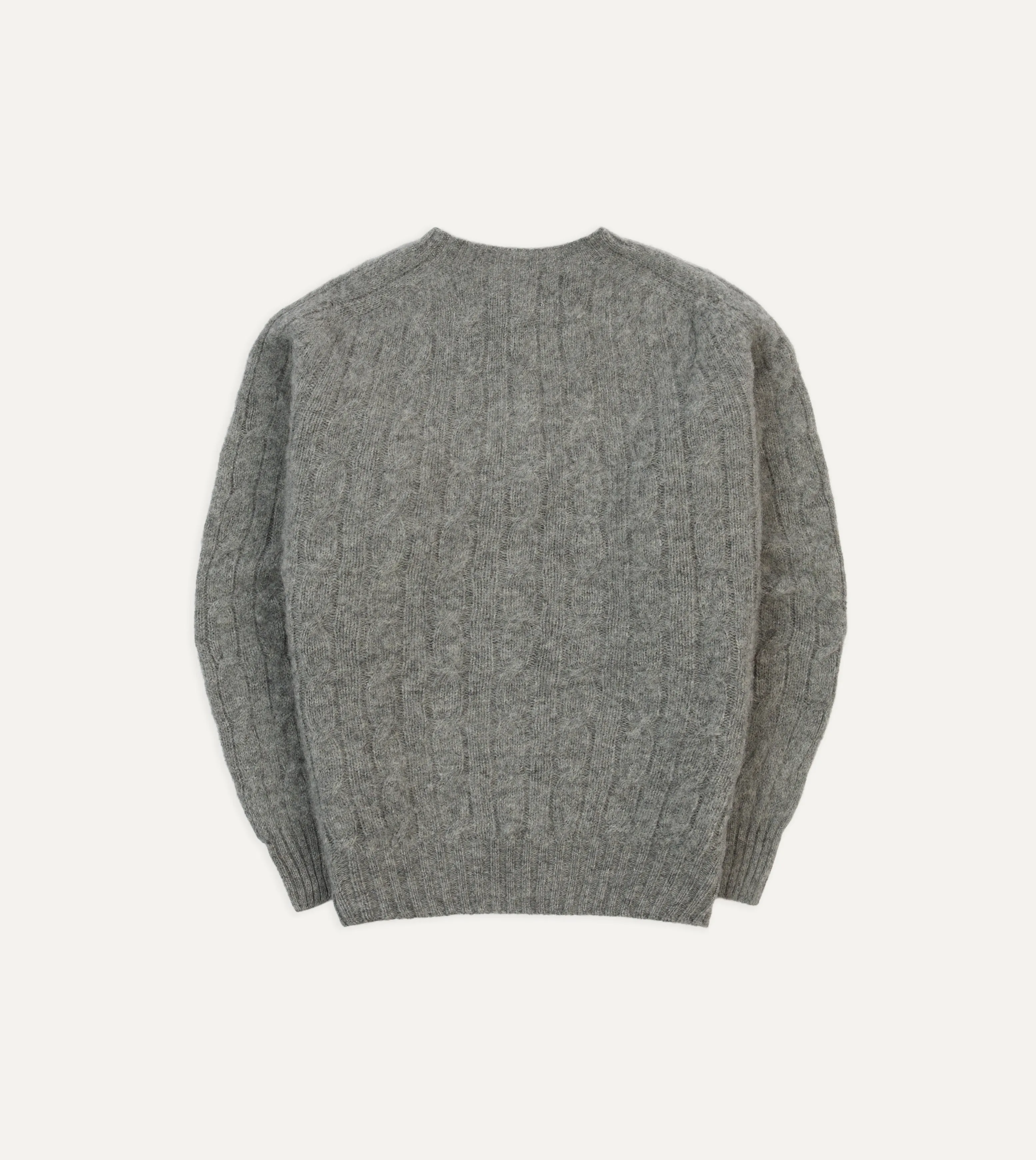 Grey Brushed Cable Knit Shetland Crew Neck Jumper