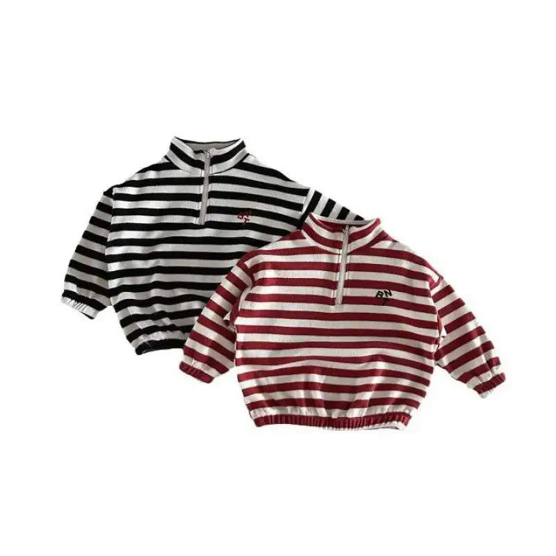 Half-Zip Striped Sweatshirt