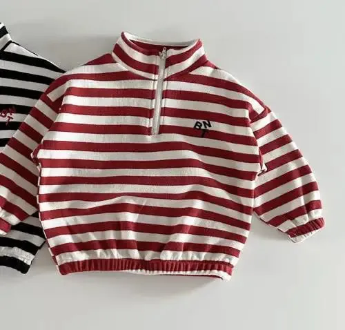 Half-Zip Striped Sweatshirt