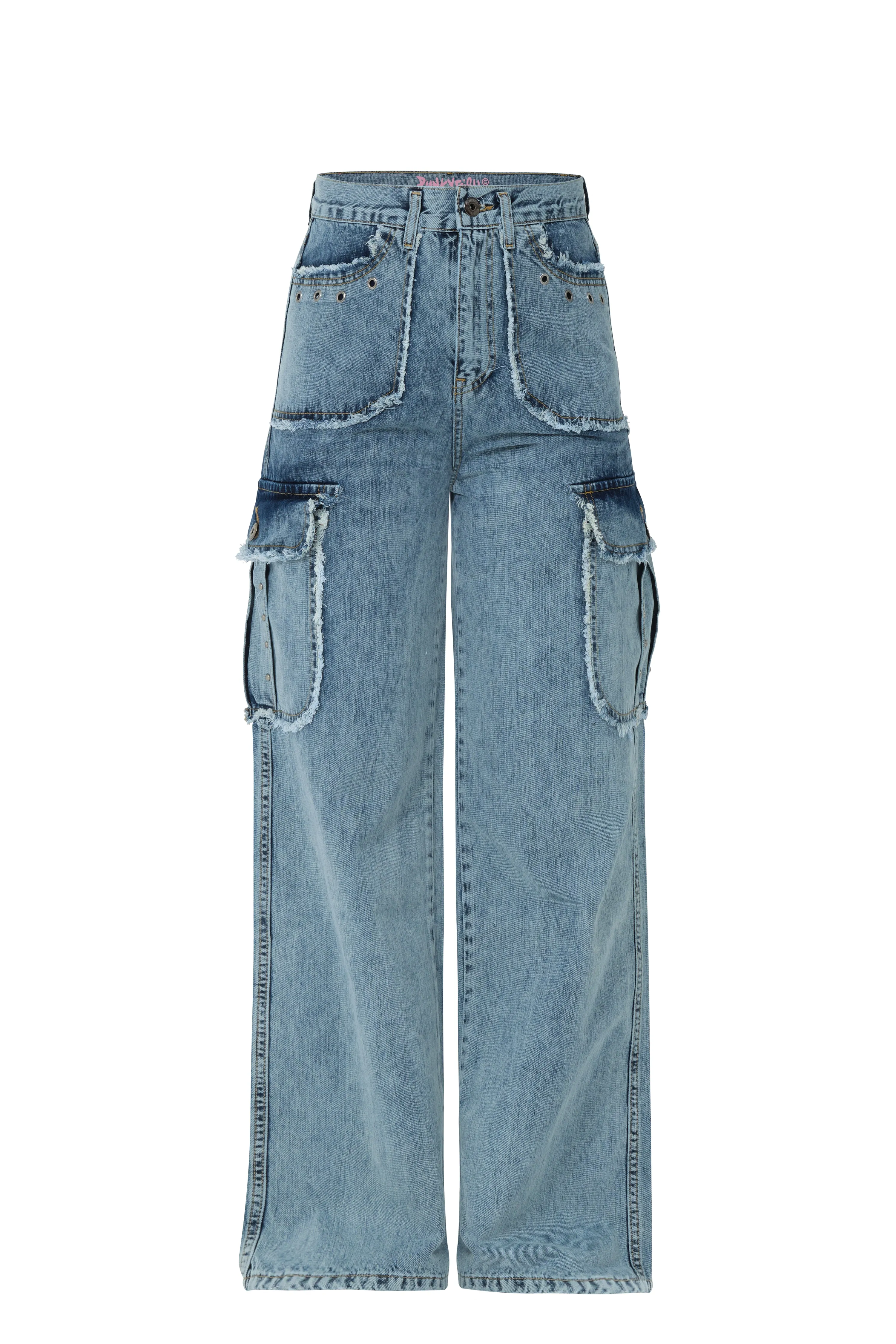 Ice Blue Wide-Leg Cargo Jeans