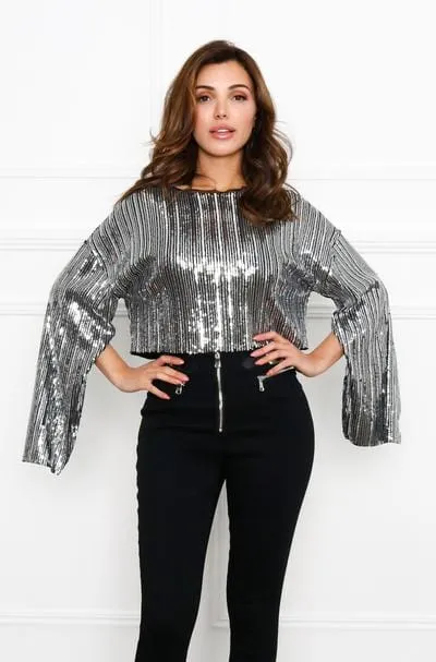 Ivory & Chain Sahara Sequin Top Silver