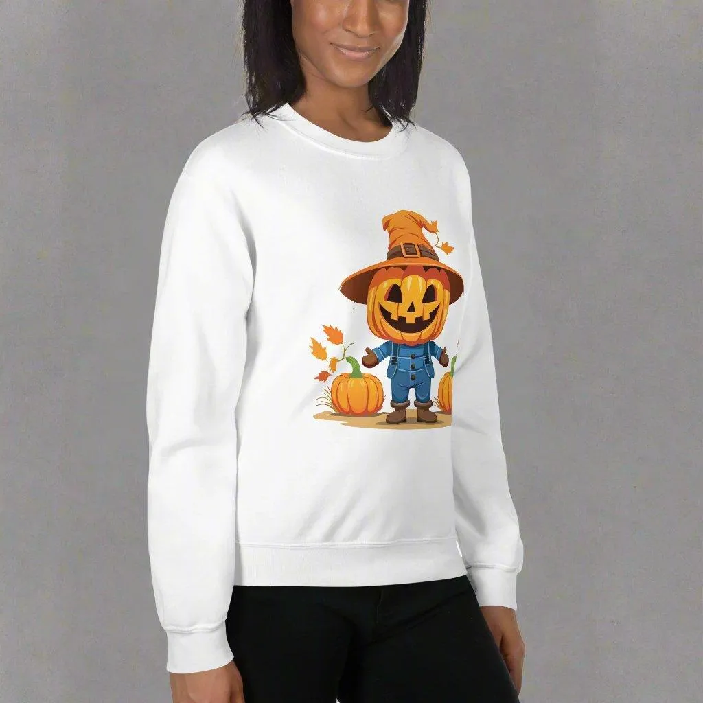 Jolly Scarecrow & Pumpkins Halloween Sweatshirt — Women's Sweatshirt