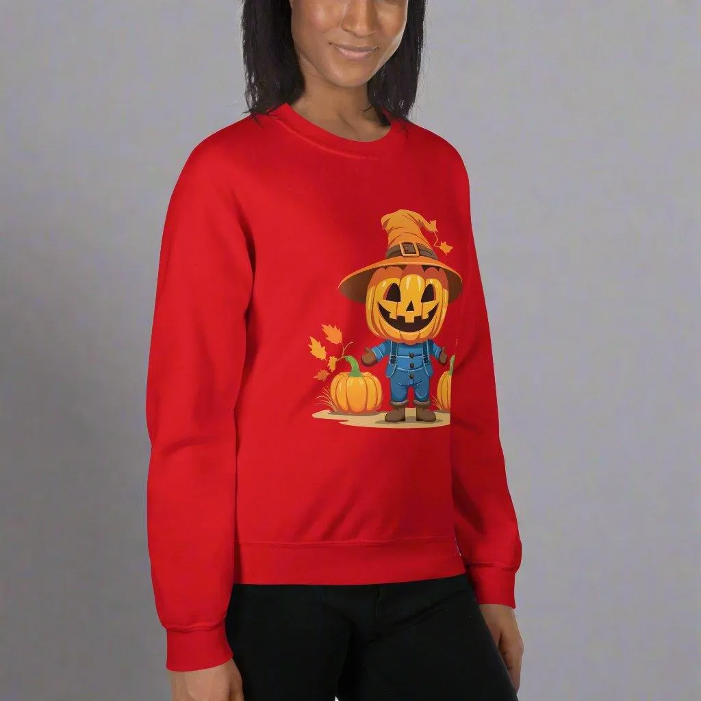 Jolly Scarecrow & Pumpkins Halloween Sweatshirt — Women's Sweatshirt