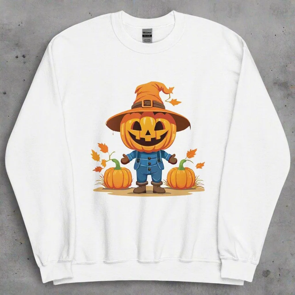 Jolly Scarecrow & Pumpkins Halloween Sweatshirt — Women's Sweatshirt