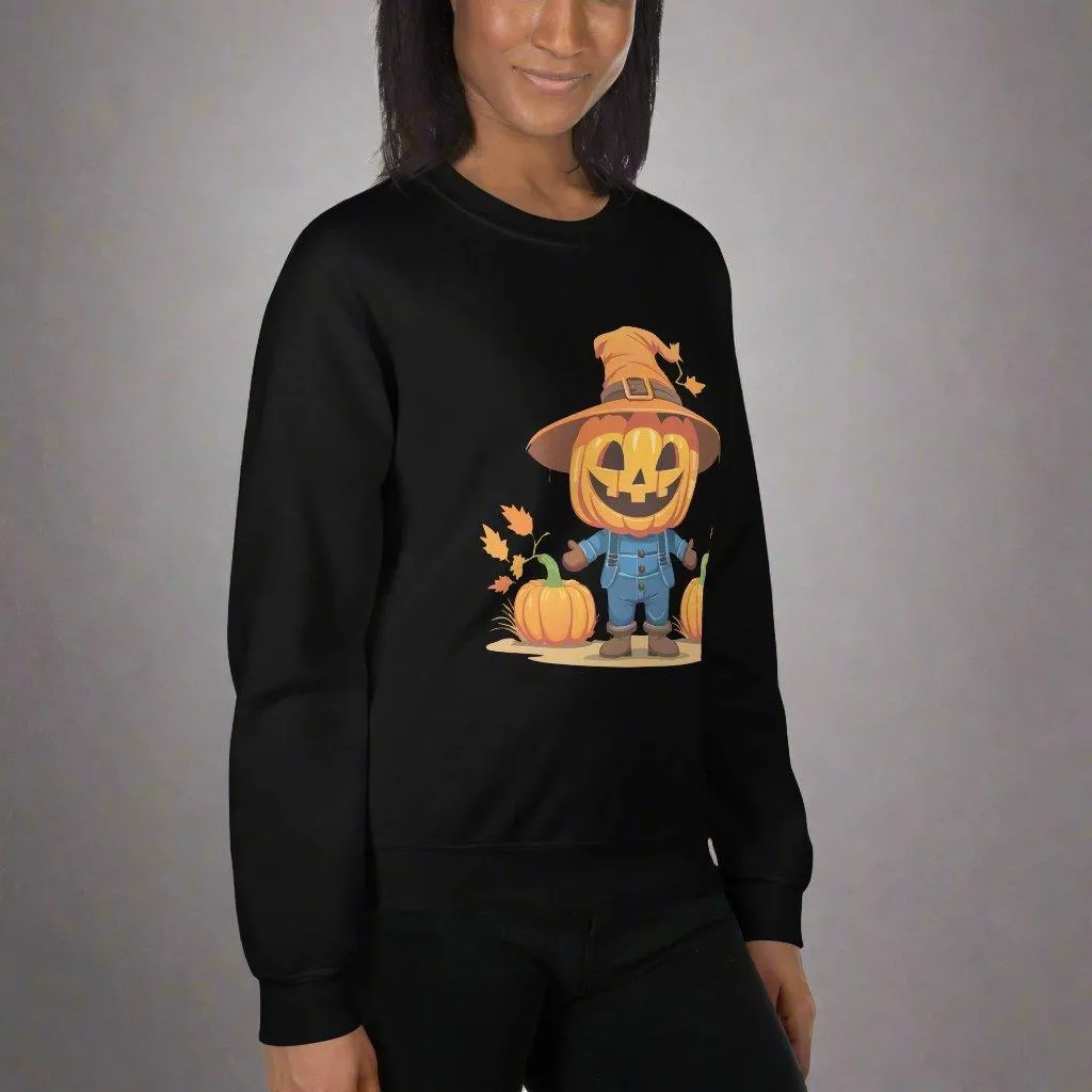 Jolly Scarecrow & Pumpkins Halloween Sweatshirt — Women's Sweatshirt