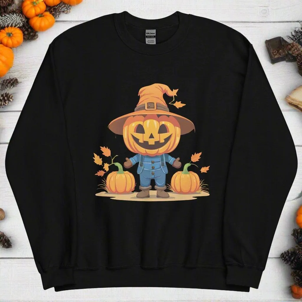 Jolly Scarecrow & Pumpkins Halloween Sweatshirt — Women's Sweatshirt