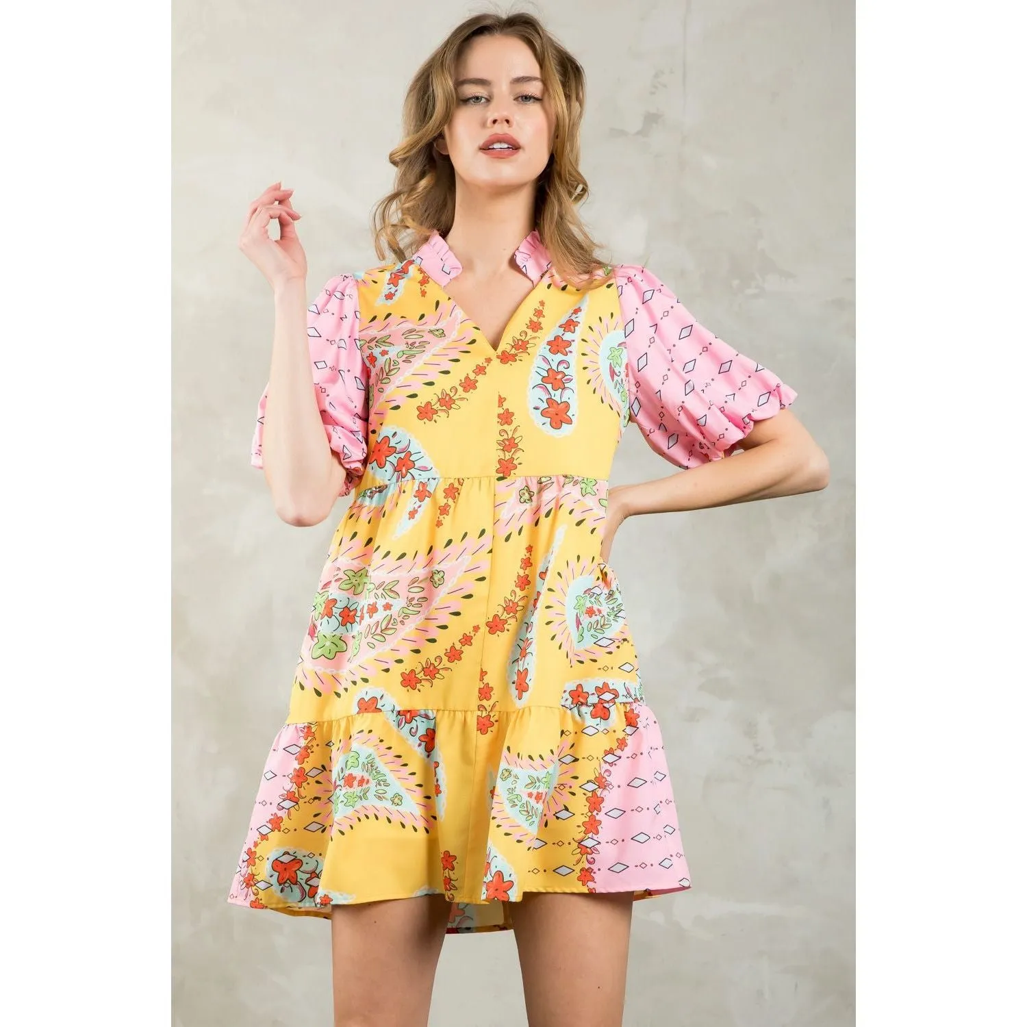 Kayla Puff Sleeve Flower Print THML Dress- SALE