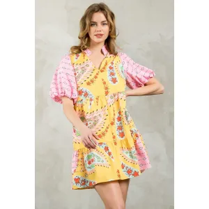 Kayla Puff Sleeve Flower Print THML Dress- SALE