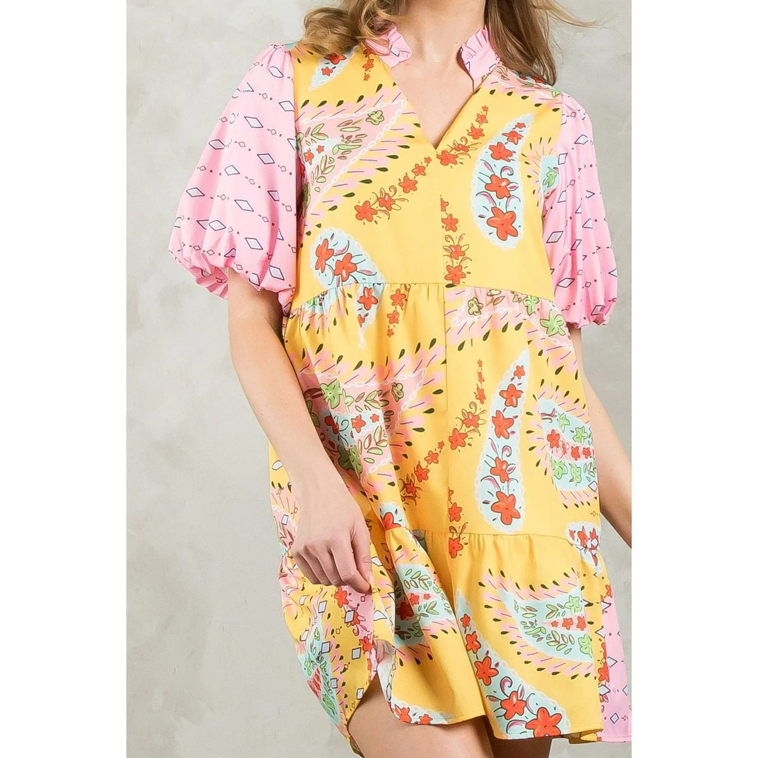 Kayla Puff Sleeve Flower Print THML Dress- SALE