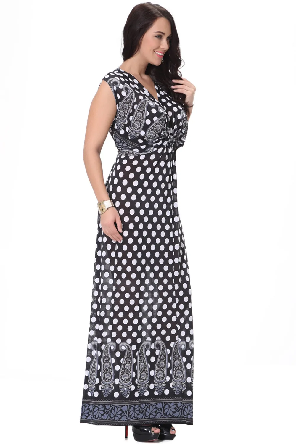 Ketty More Women Plus Size Polka Dots Sleeveless Long Dress-KMWD395