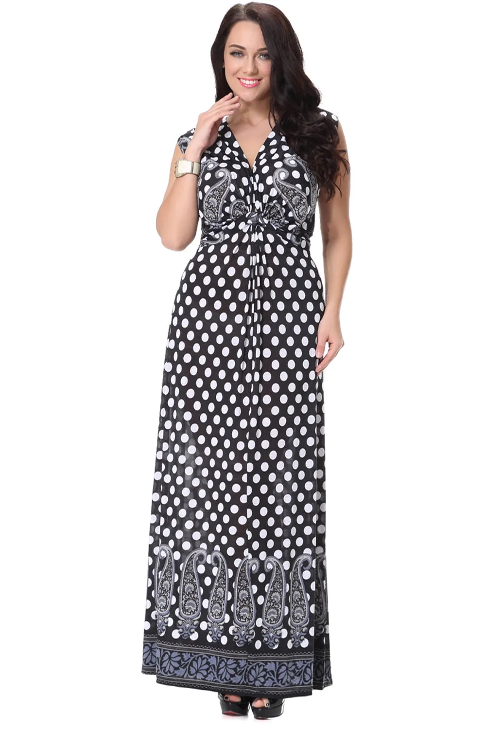 Ketty More Women Plus Size Polka Dots Sleeveless Long Dress-KMWD395