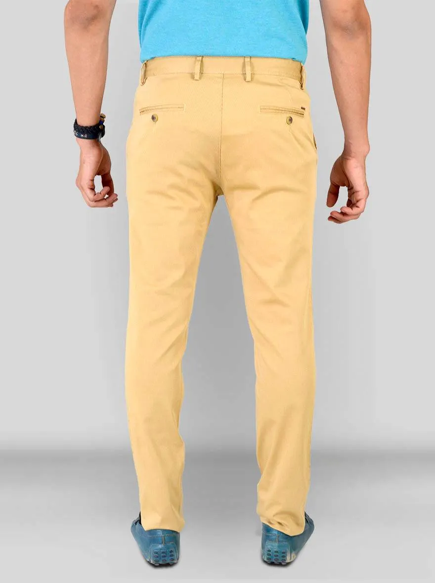 Khaki Self Textured Super Slim Fit Chinos | Greenfibre