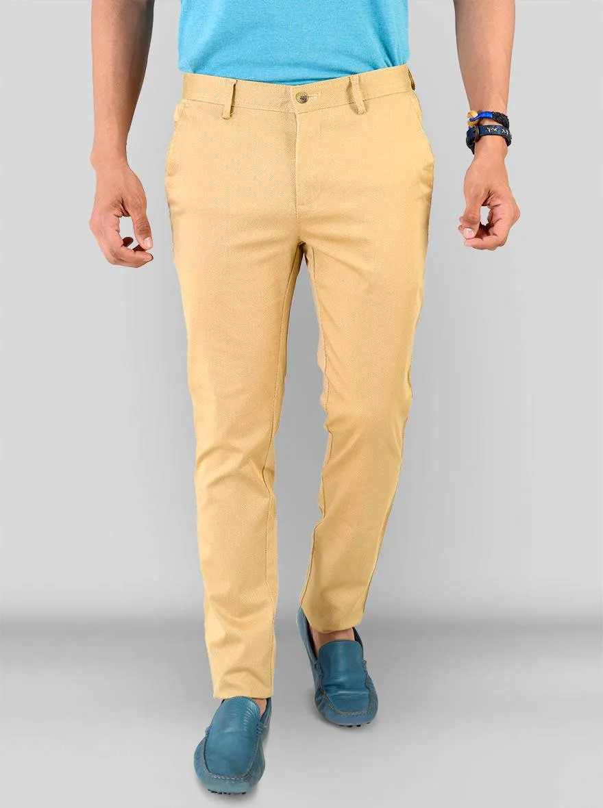 Khaki Self Textured Super Slim Fit Chinos | Greenfibre