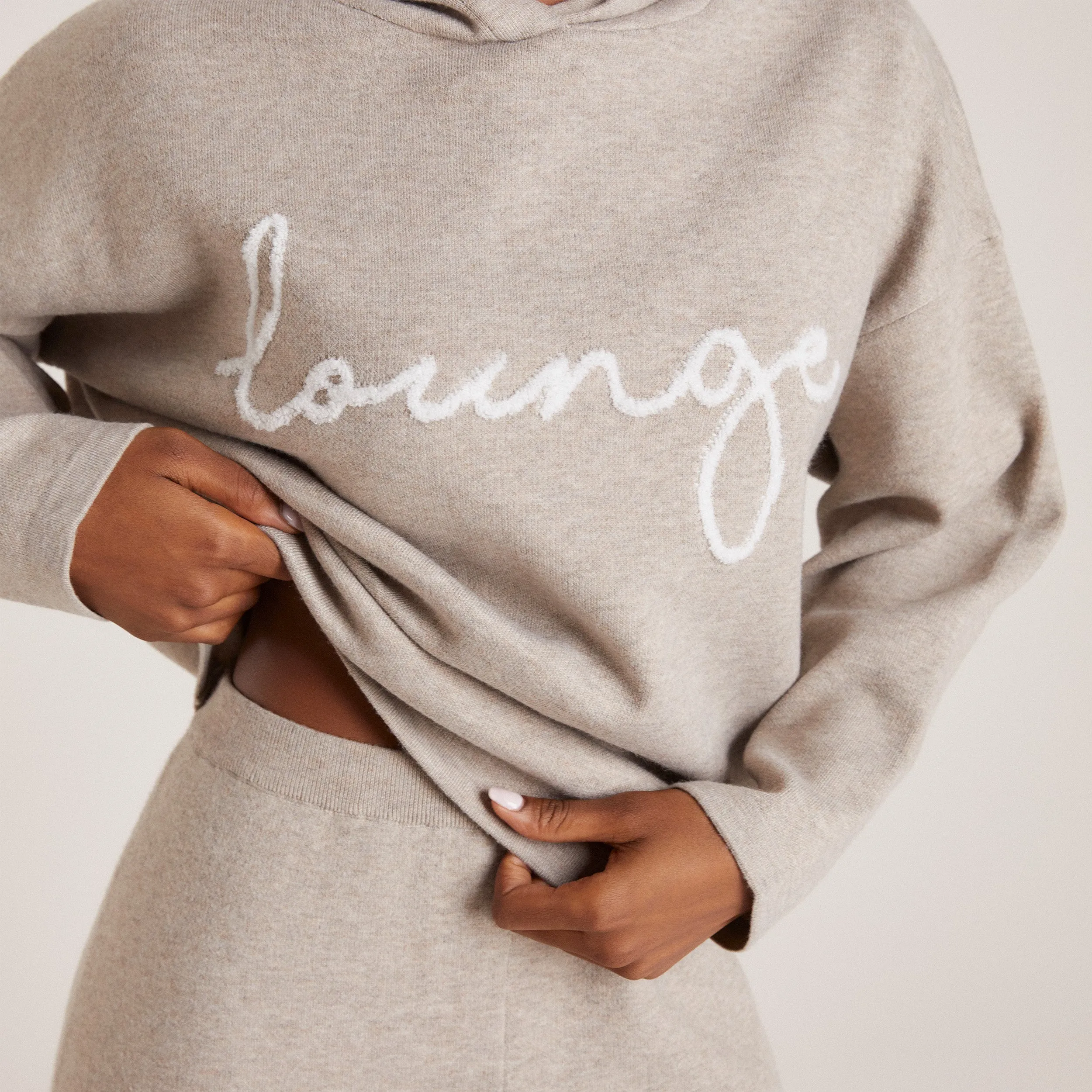 Knitted Lounge Hoodie - Taupe Marl