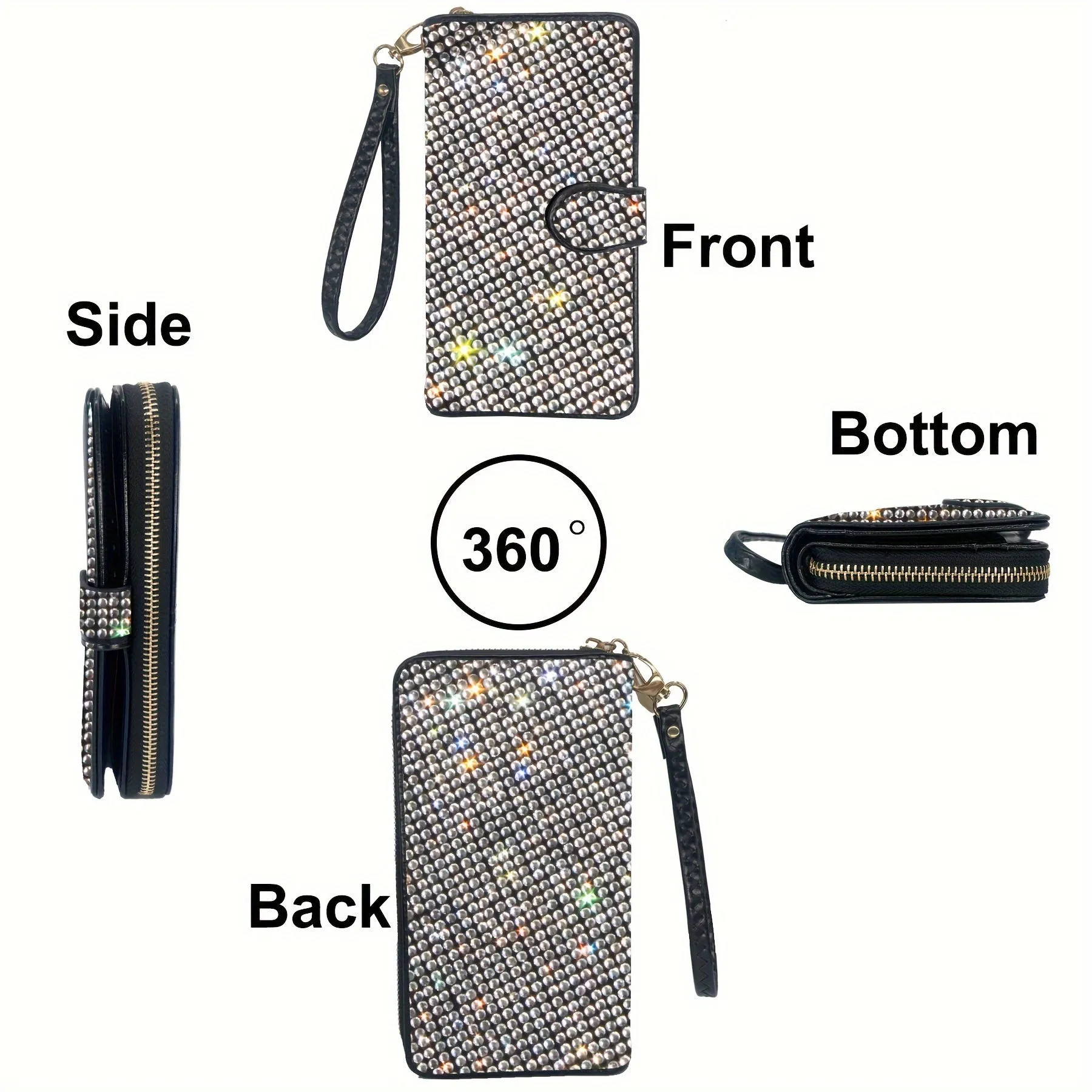 Large Capacity Rhinestone Wristlet Clutch Wallet - Spacious Interior with Multiple Credit Card Slots and Dazzling Rhinestone Embellishments - Stylish and Luxurious Purse for Women with a Sparkling Bling Design