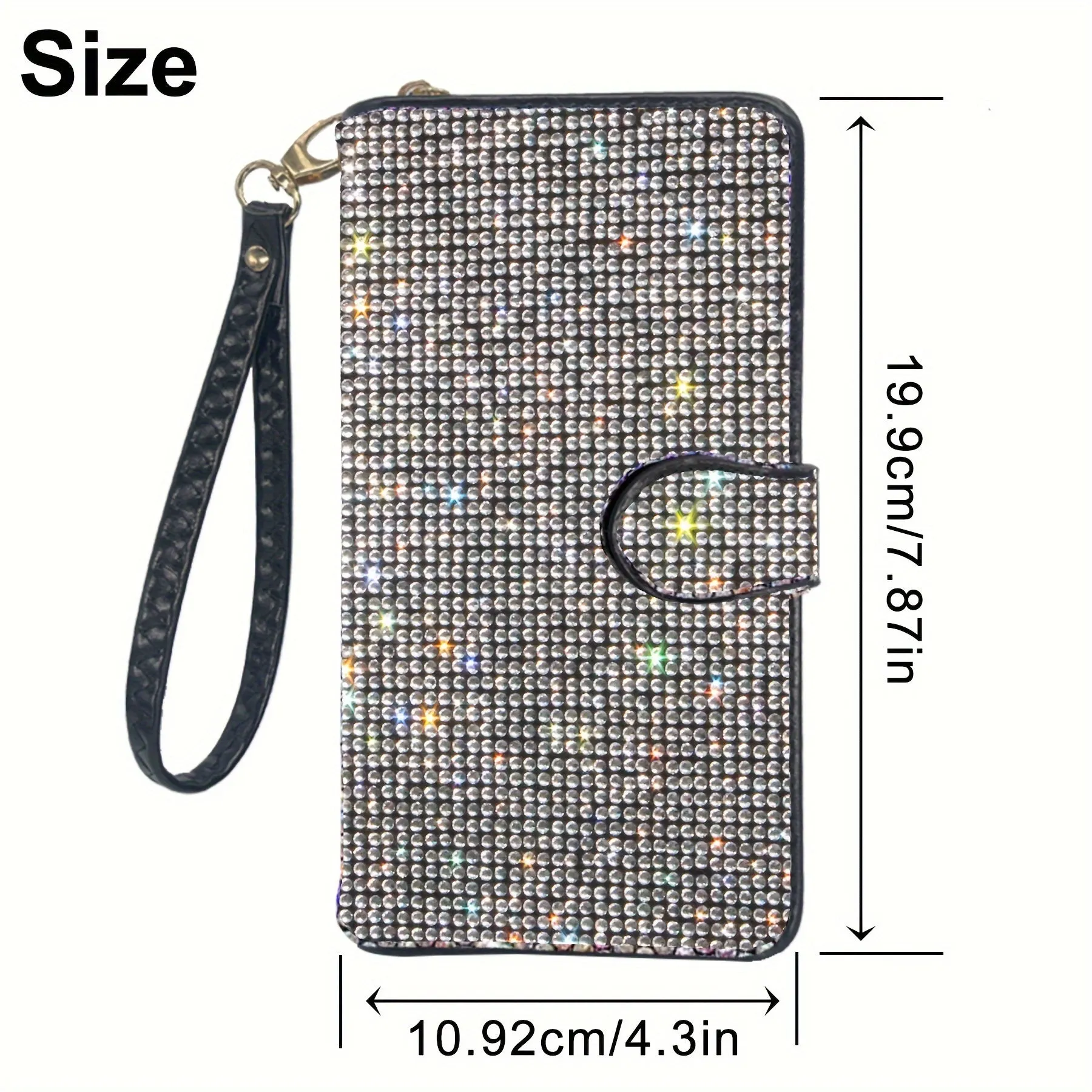 Large Capacity Rhinestone Wristlet Clutch Wallet - Spacious Interior with Multiple Credit Card Slots and Dazzling Rhinestone Embellishments - Stylish and Luxurious Purse for Women with a Sparkling Bling Design