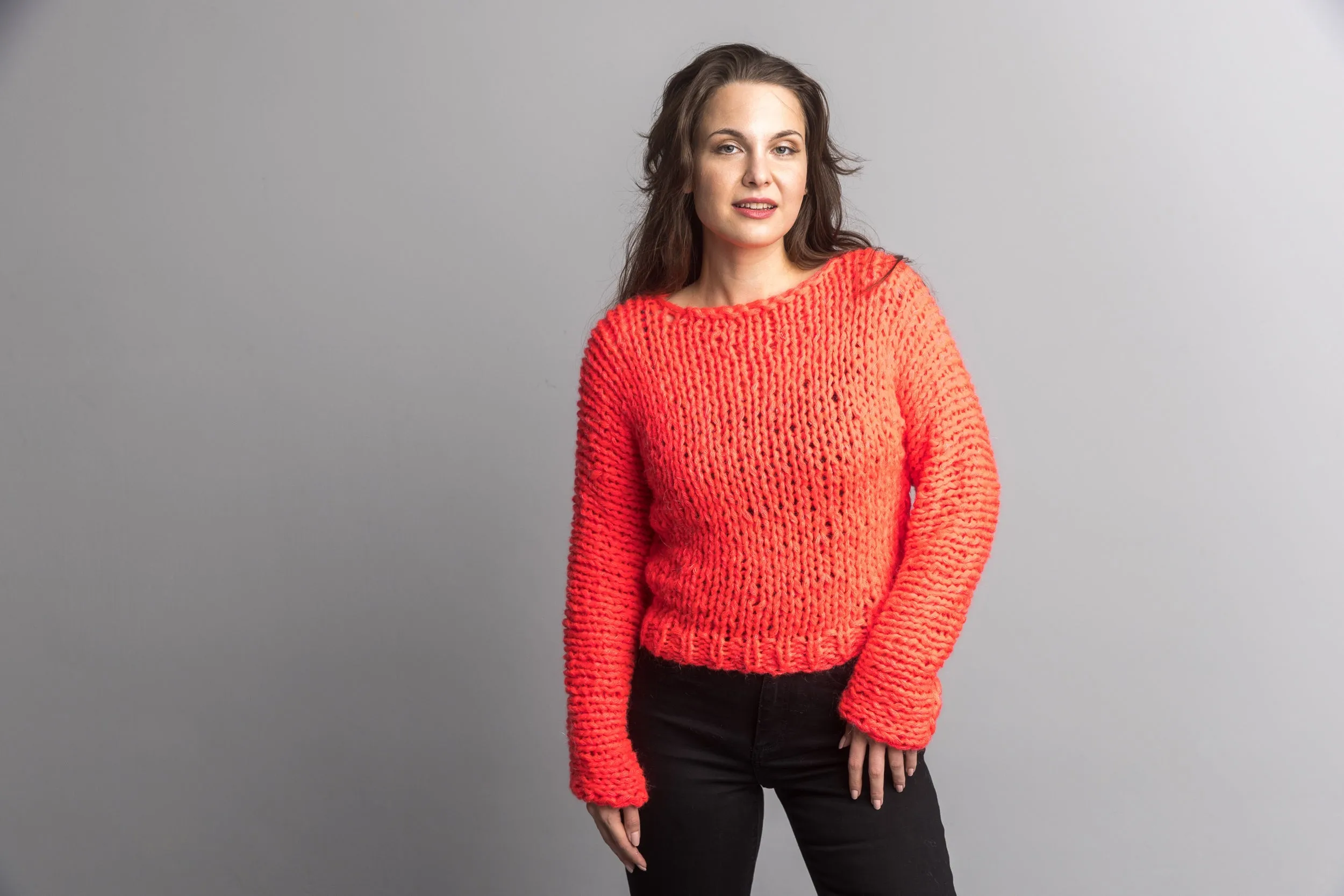 Leuchtender Strickpullover in Neon Pink Neoni