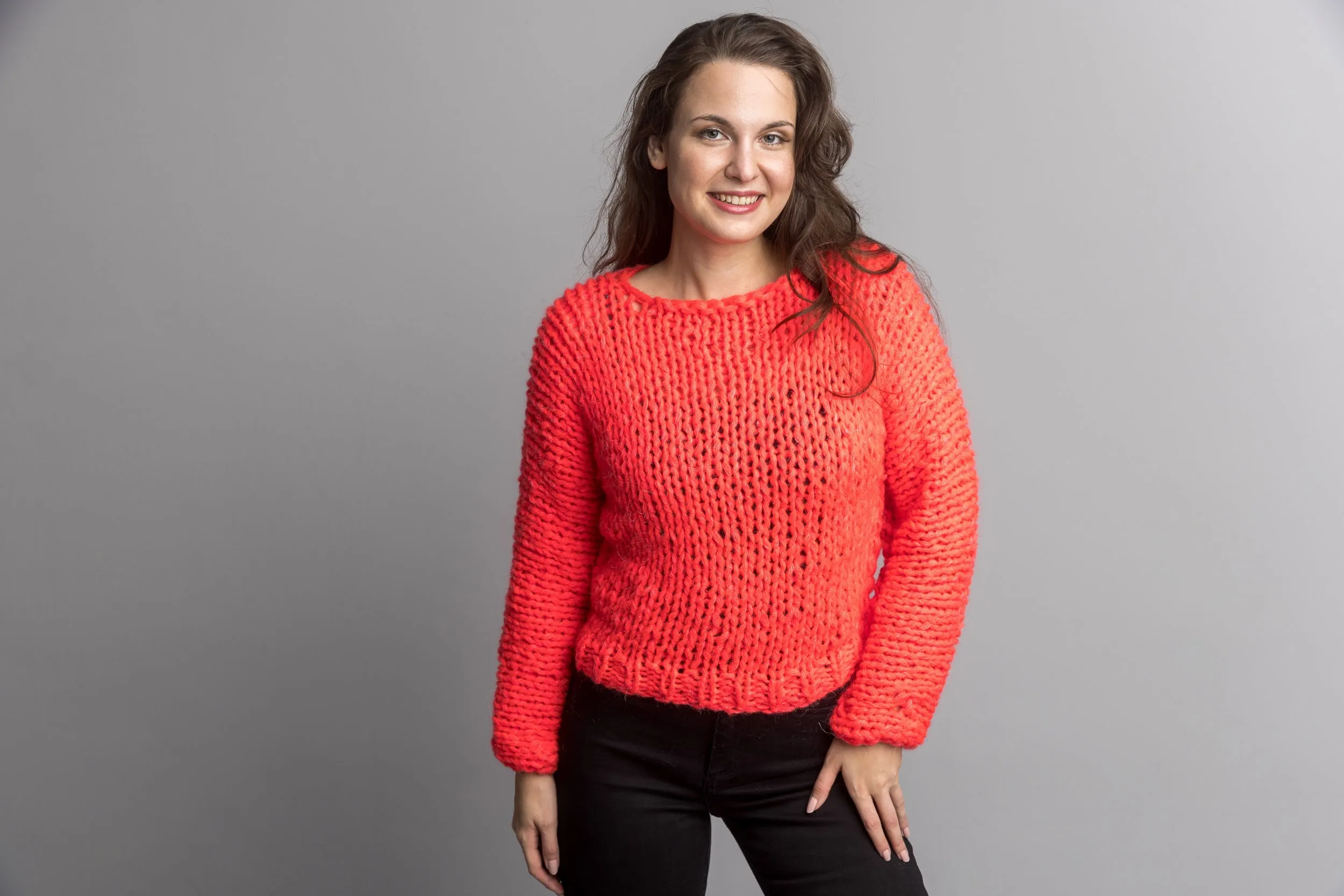 Leuchtender Strickpullover in Neon Pink Neoni